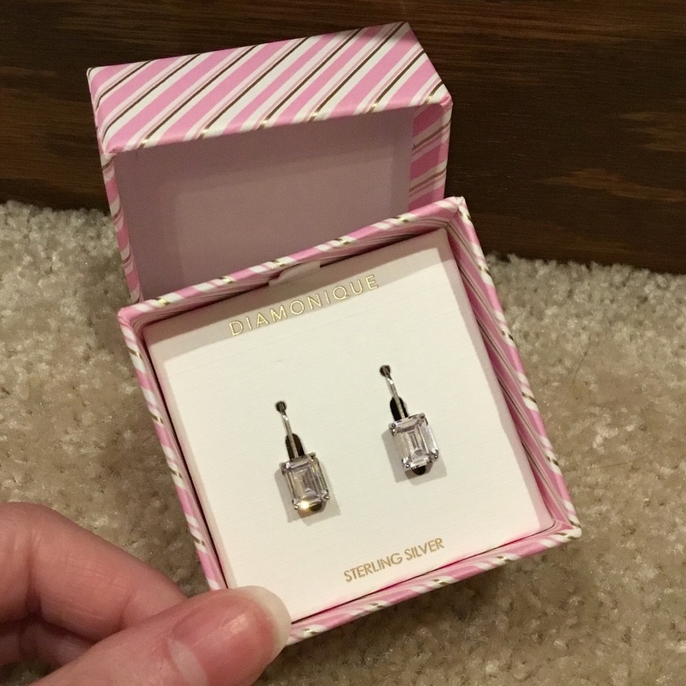 Diamonique Rectangular Dangle Sterling Silver Ear… - image 2